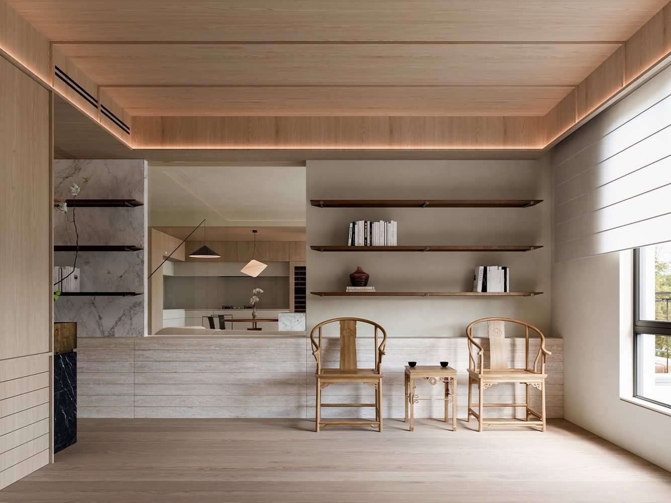 Warm Wood Apartment Interior view 14