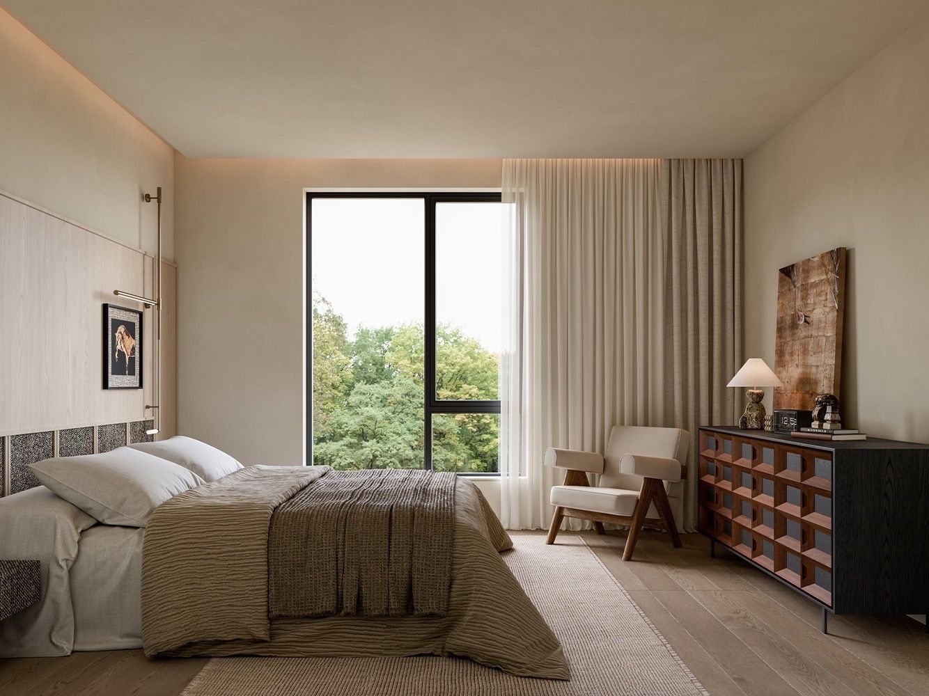 Warm Wood Apartment Interior view 17